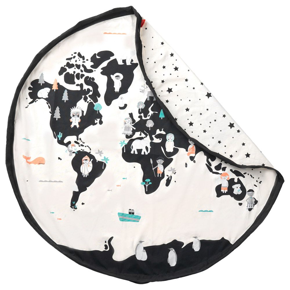 Play And Go - Playmat & Storage Bag World Map Print - White