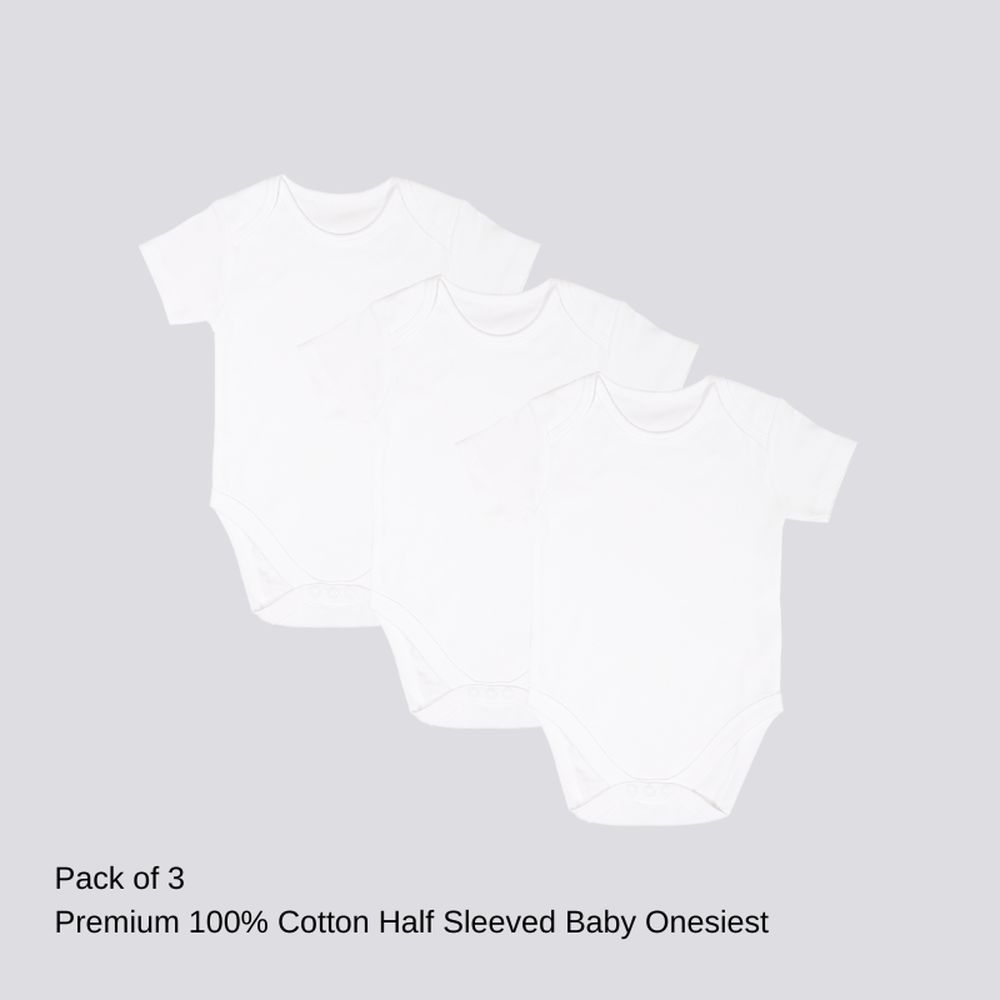 Impressions - 3pc-Set - Cotton Half Sleeved Sleepsuit - White