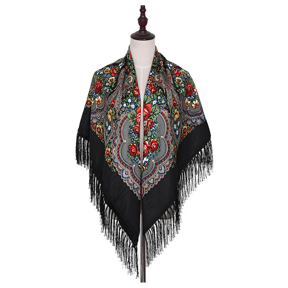 D' Daniela - Traditional Print Shawl - L - Black