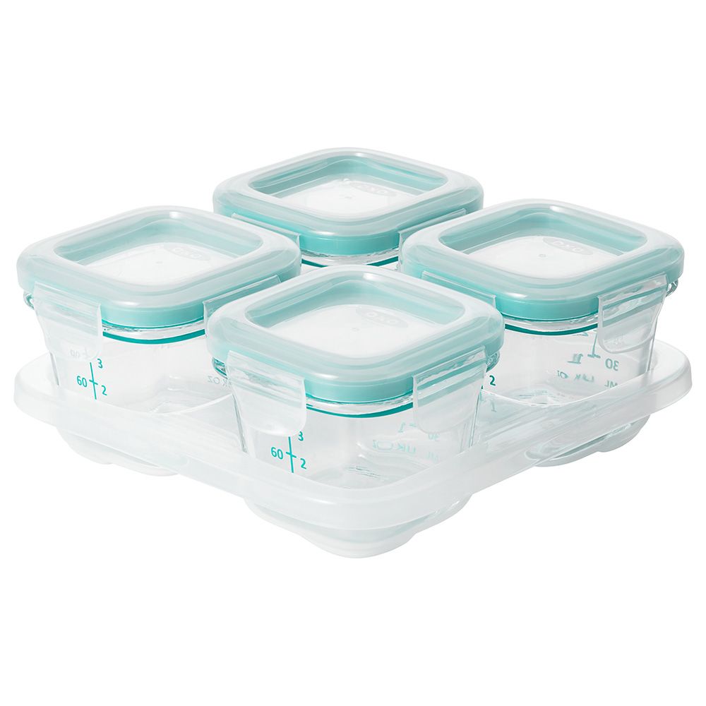 Oxo Tot - Glass Baby Blocks Container - 118 ml - Teal