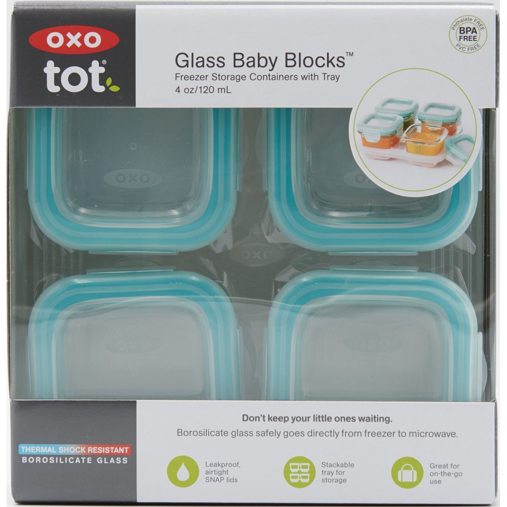 Oxo Tot - Glass Baby Blocks Container - 118 ml - Teal