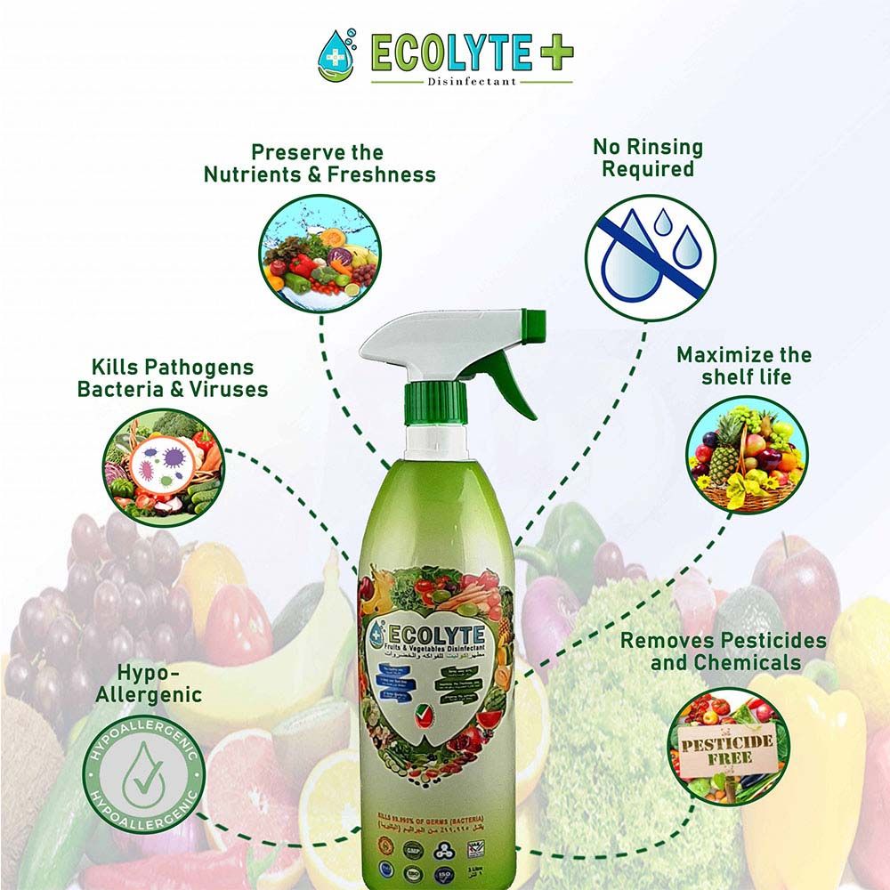 Ecolyte+ - Fruits & Vegetables Disinfectant 100% Natural - 1L - 3pc