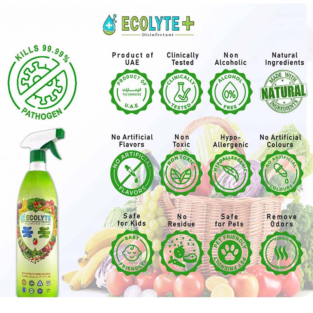 Ecolyte+ - Fruits & Vegetables Disinfectant 100% Natural - 1L - 3pc