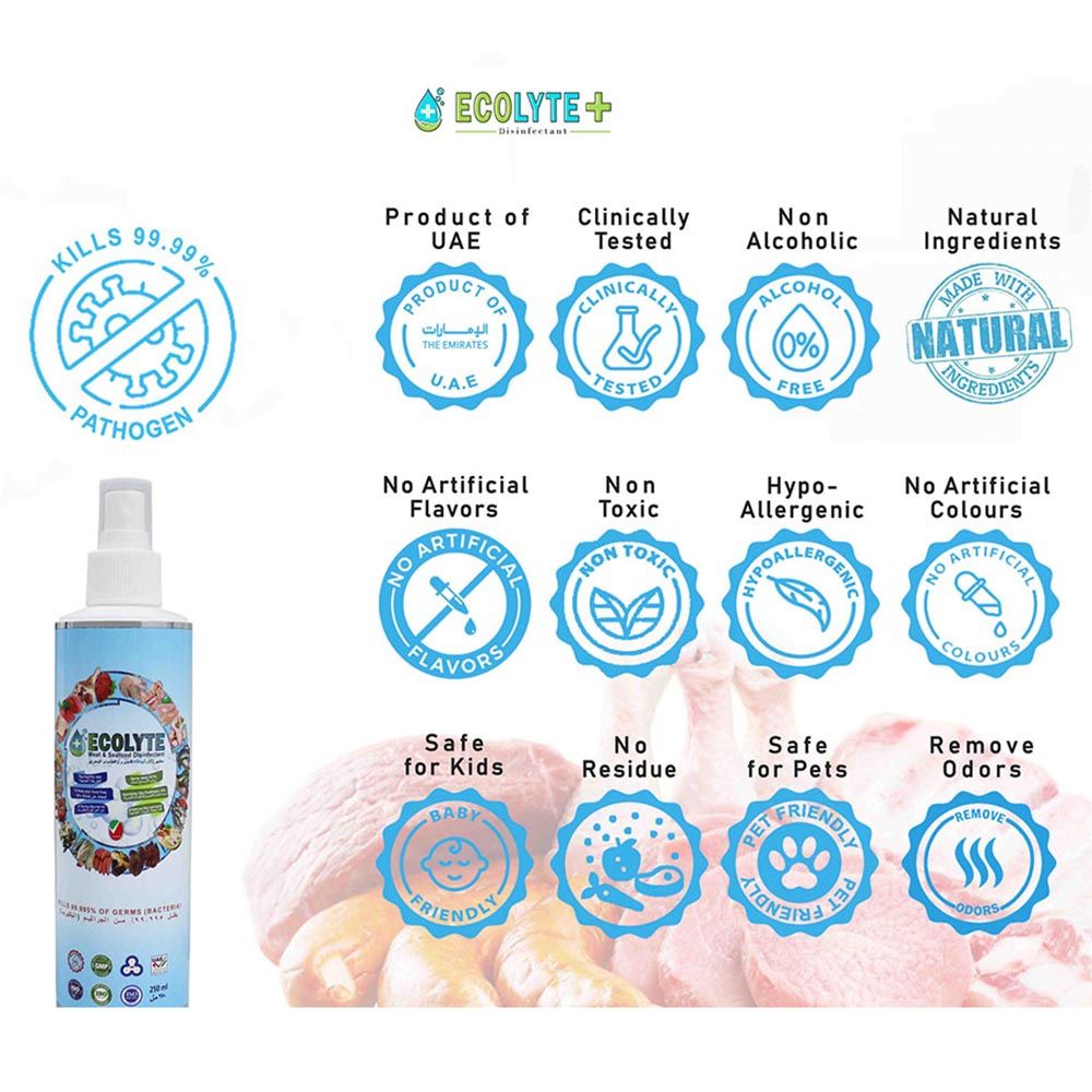 Ecolyte+ - Meat & Seafood Disinfectant 100% Natural - 250Ml - 8pc