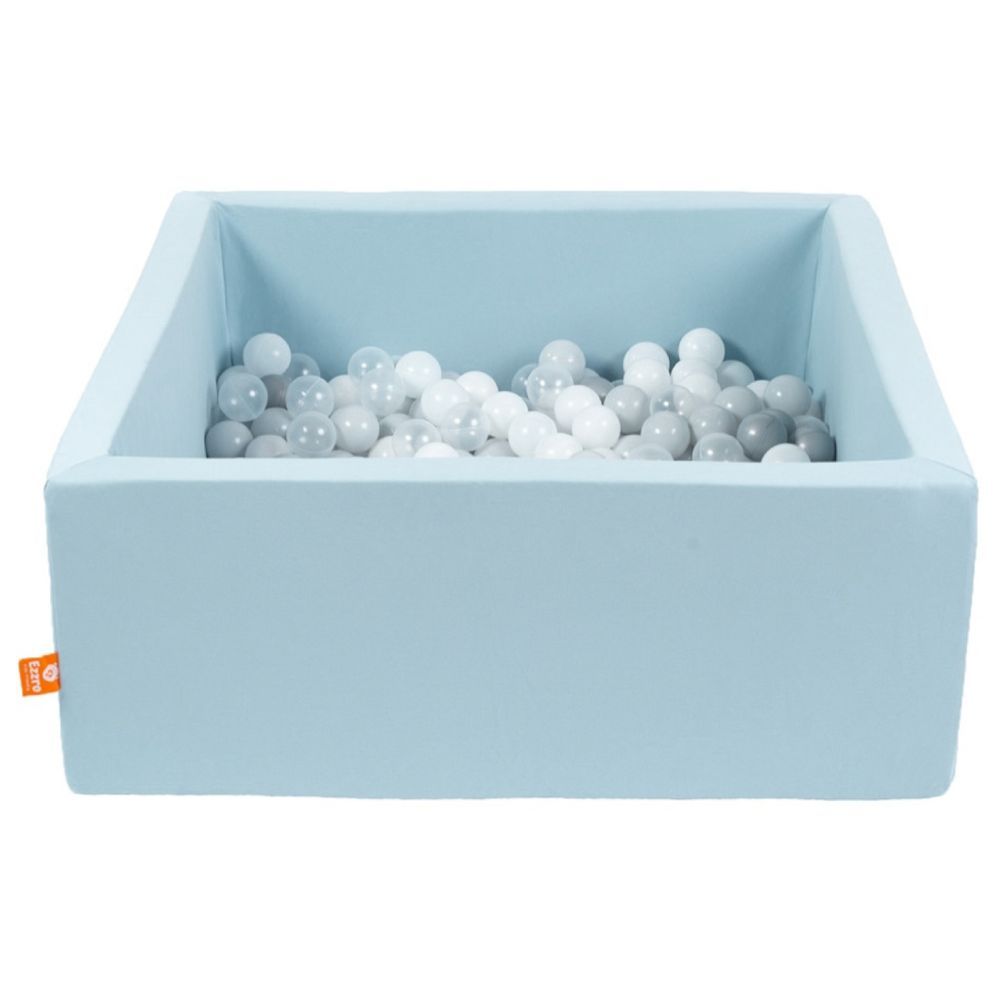 Ezzro - Square Ball Pit 120x120x50 w/ 300 Balls (Silver, White, Transparent) - Pale Blue