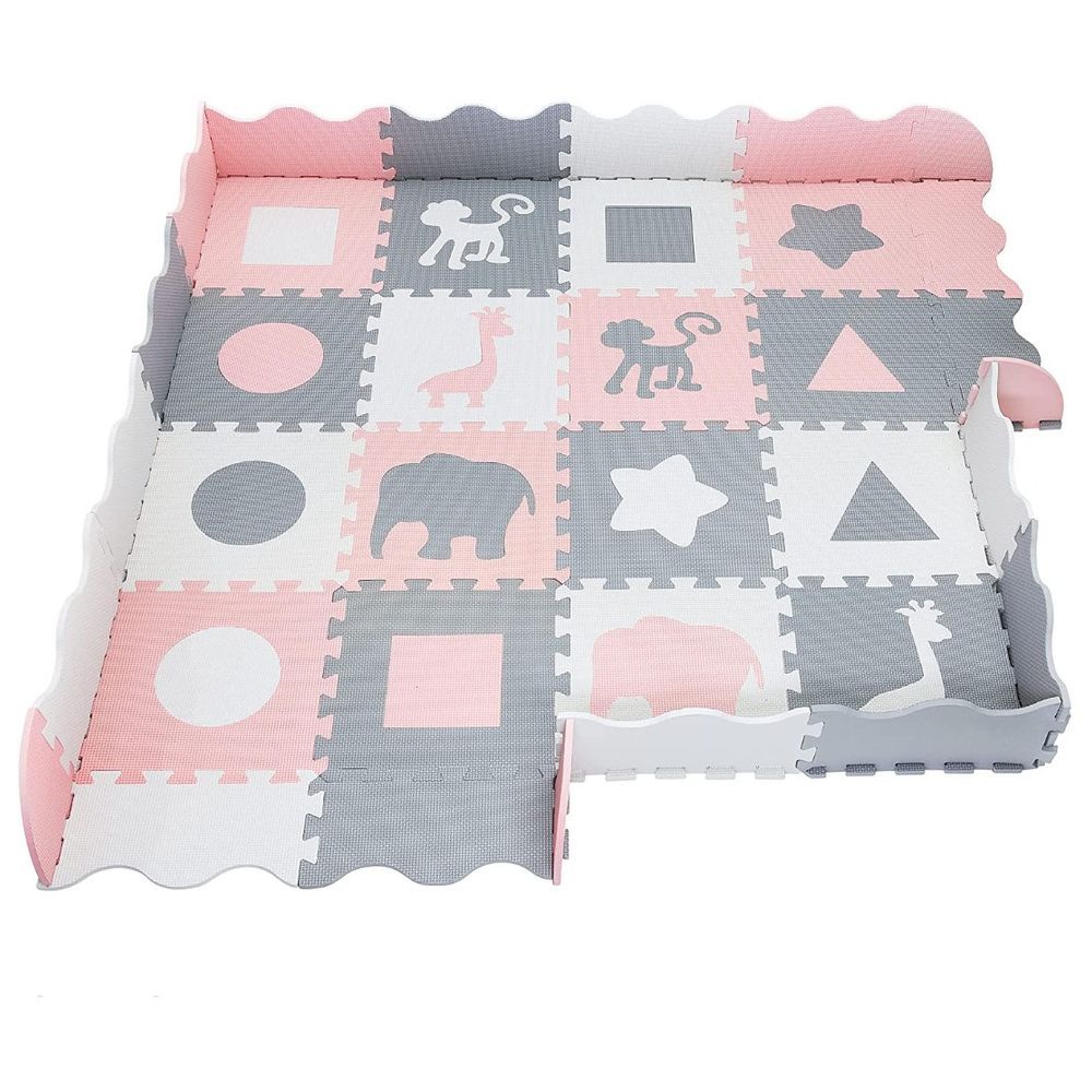 Bumble & Bird - Animals & Shapes BabySafe Play Mat - Pink/Grey (Exclusive)