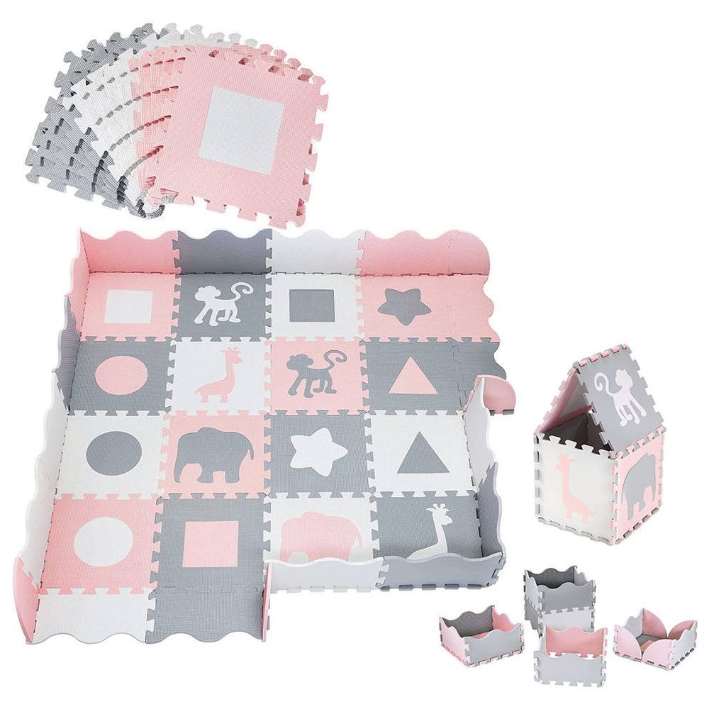 Bumble & Bird - Animals & Shapes BabySafe Play Mat - Pink/Grey (Exclusive)