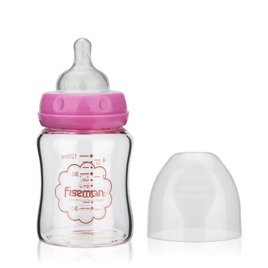 Fissman - Borosilicate Glass Feeding Bottle w/ Wide Neck - 120ml - Pink