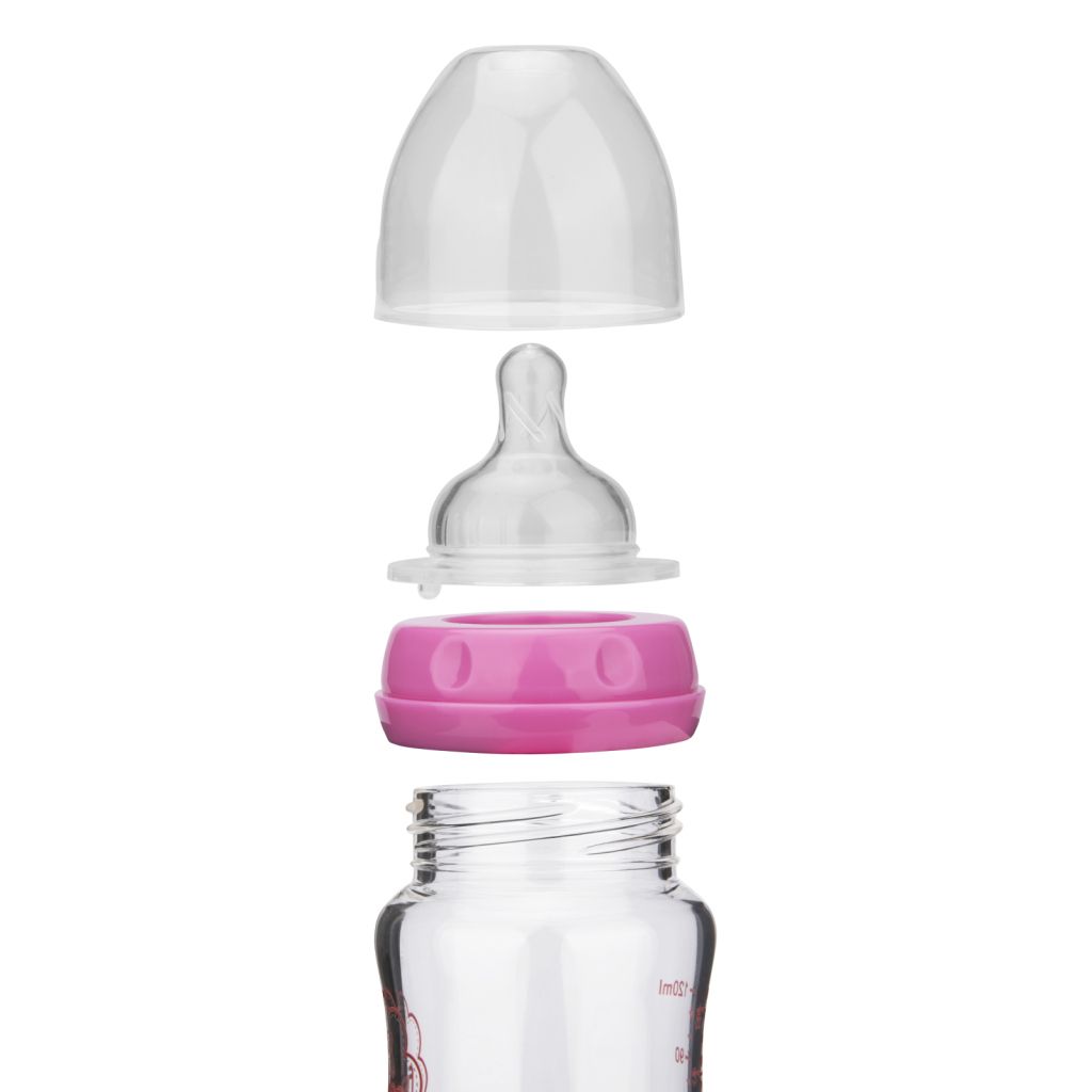 Fissman - Borosilicate Glass Feeding Bottle w/ Wide Neck - 120ml - Pink