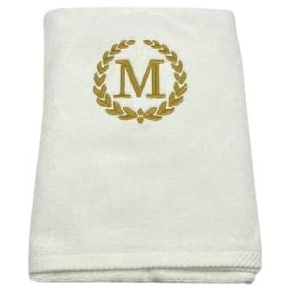 BYFT - Embroidered "M" Monogrammed Bath Towel - White