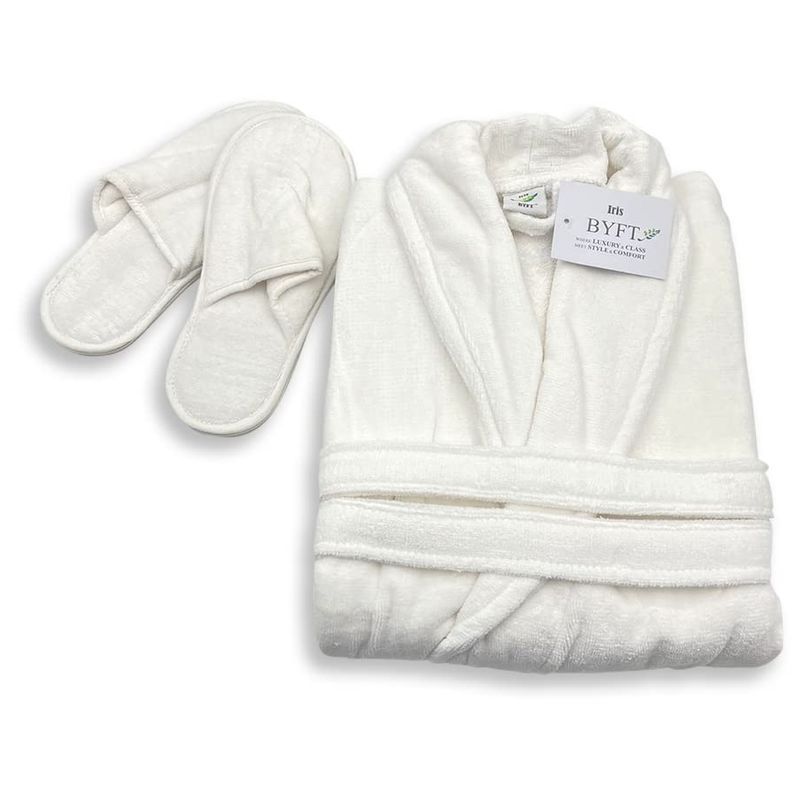 BYFT - Velour Cotton Bathrobe W/ Slippers - Optic White