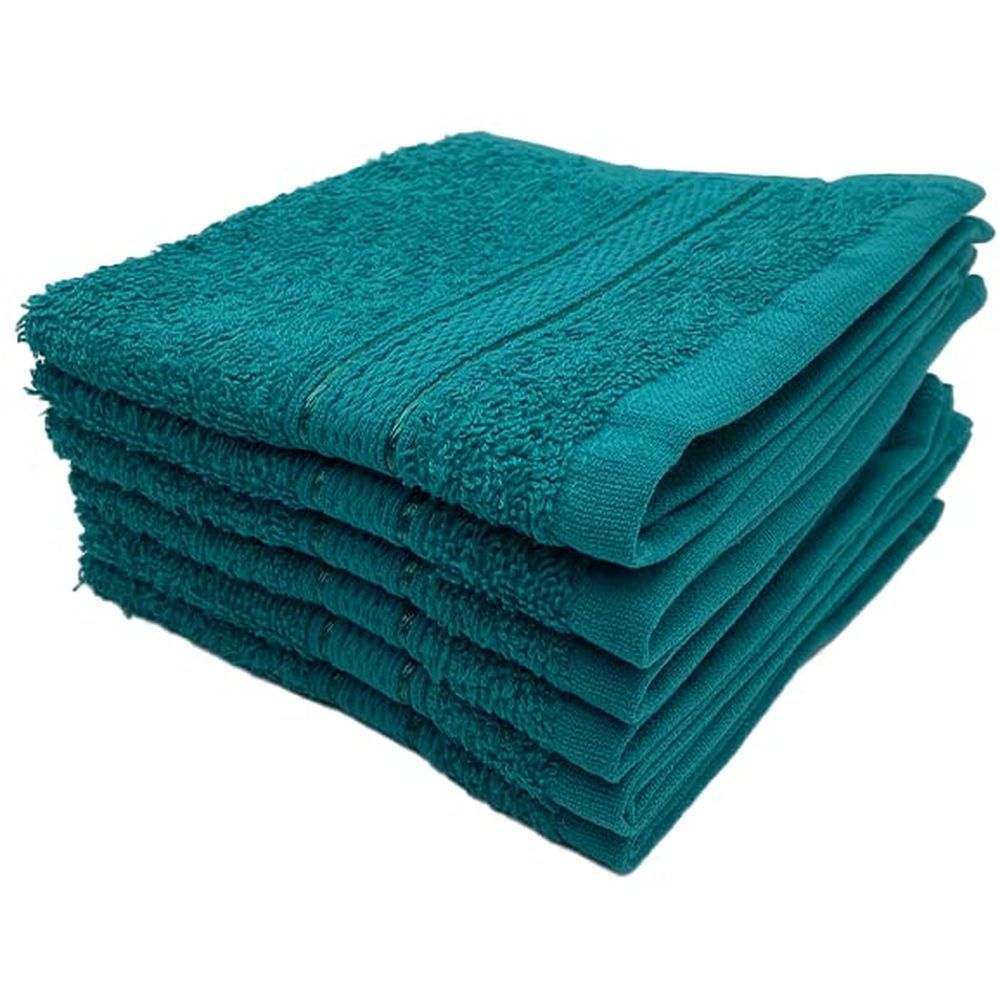 Byft - 100% Cotton Daffodil Washcloth - 30X30Cm - Set Of 6 - Turquoise Blue