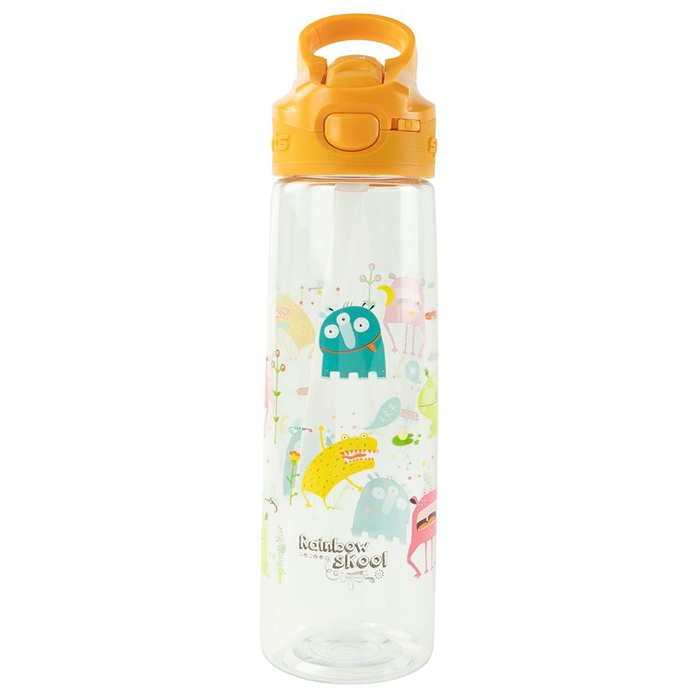 Rainbow Skool -Straw Kids Water Bottle - Orange Monster - 750ml