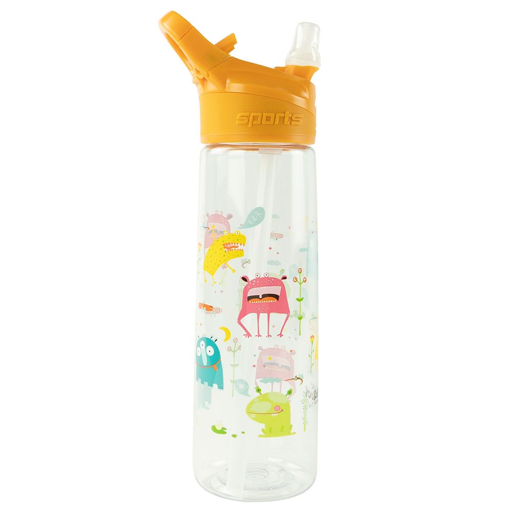 Rainbow Skool -Straw Kids Water Bottle - Orange Monster - 750ml