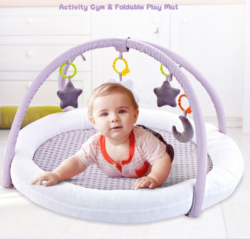 Little Angel - Baby Round Comfy Play Mat Activity Gym - Grey/White