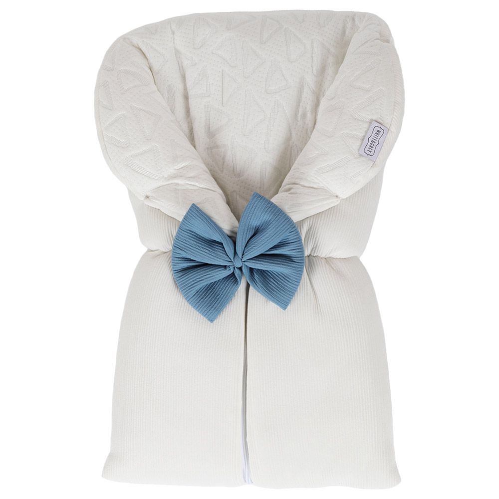 White&Grey - Baby Sleeping Bag With Blue Bow - White