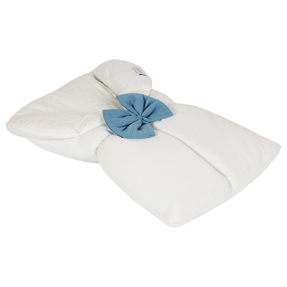 White&Grey - Baby Sleeping Bag With Blue Bow - White