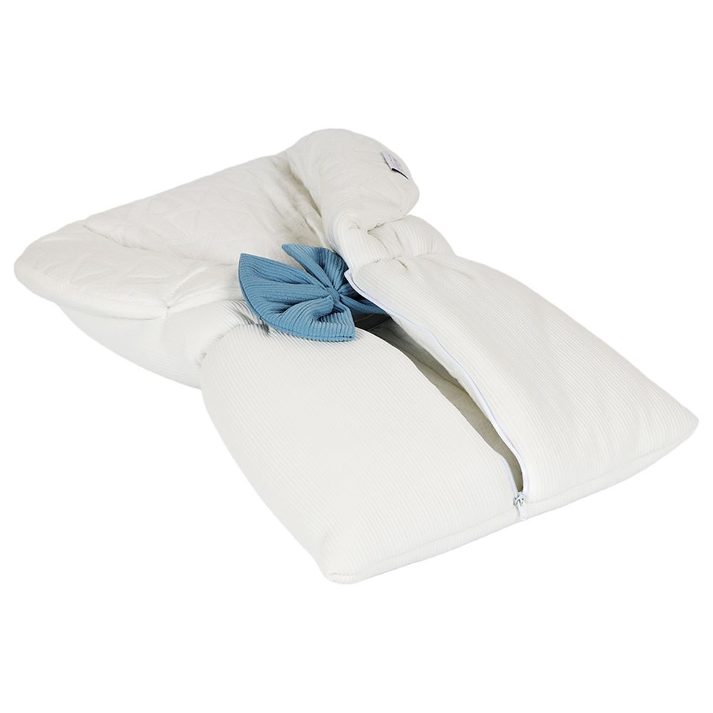 White&Grey - Baby Sleeping Bag With Blue Bow - White