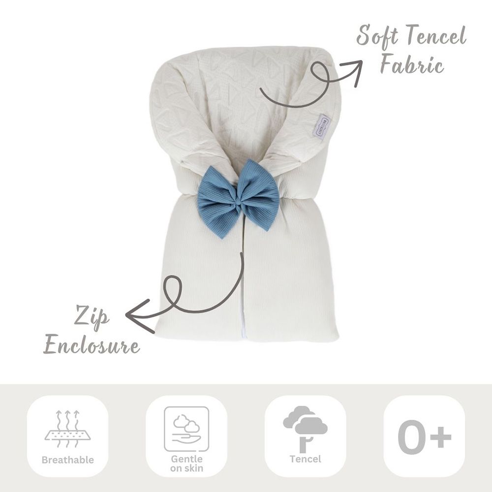 White&Grey - Baby Sleeping Bag With Blue Bow - White