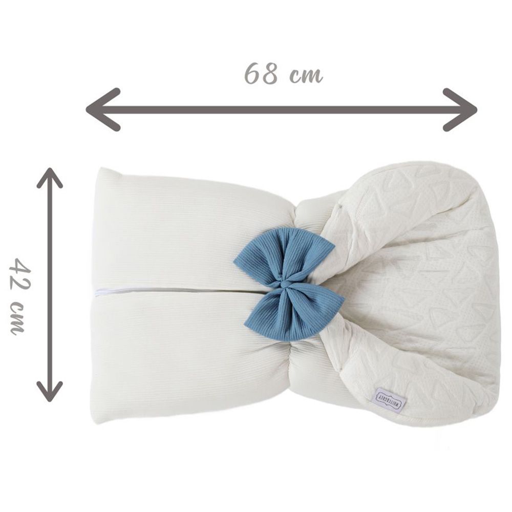 White&Grey - Baby Sleeping Bag With Blue Bow - White