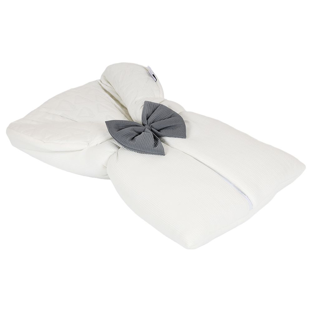 White&Grey - Baby Sleeping Bag With Grey Bow - White