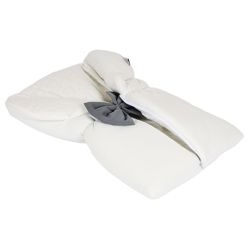 White&Grey - Baby Sleeping Bag With Grey Bow - White