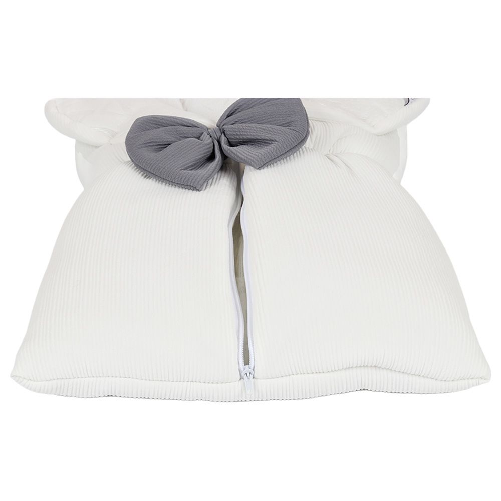 White&Grey - Baby Sleeping Bag With Grey Bow - White