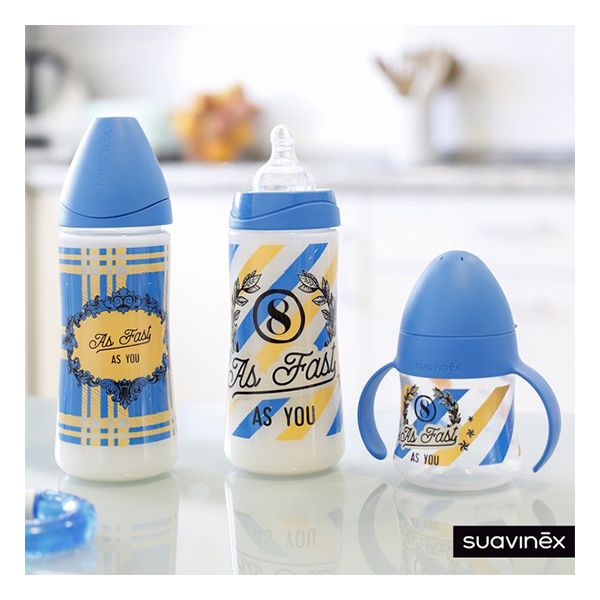 Suavinex - Fast As You Bottle 360ml 2pcs with Spoon - Dark Blue