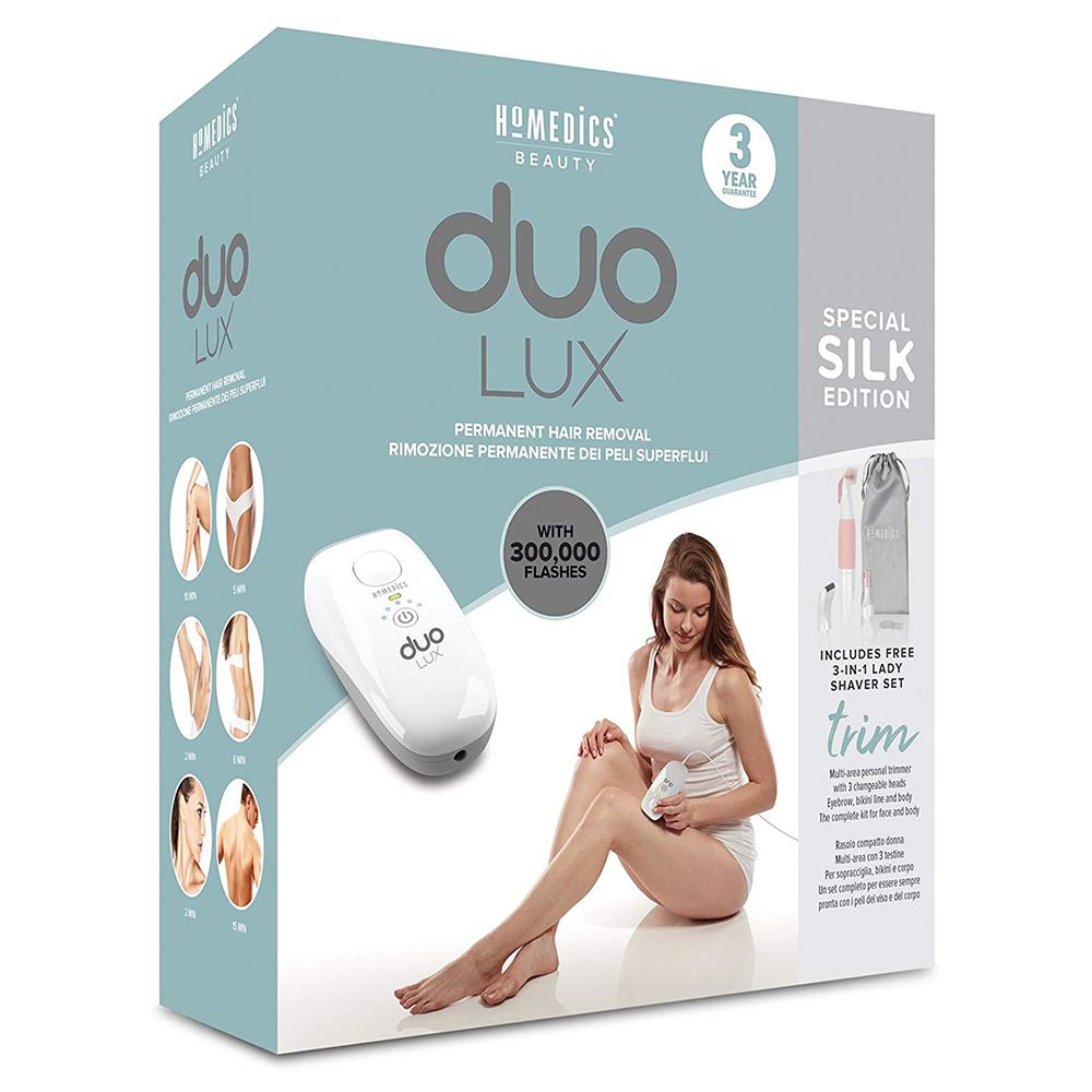 HoMedics Duo Lux & 3-in-1 Trimmer Hair Removal Bundle White