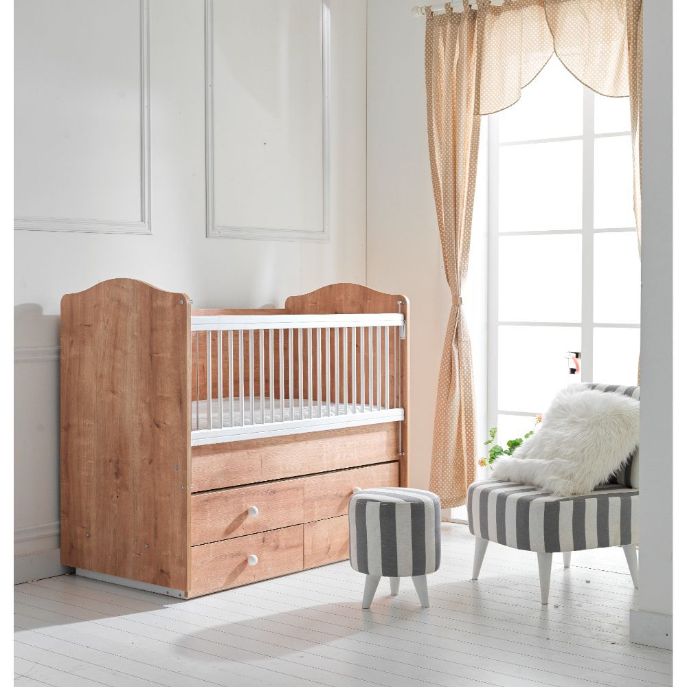 Belis - Bubble Baby Wooden Bed with Drawers 0m-5y 60x120cm - Oak