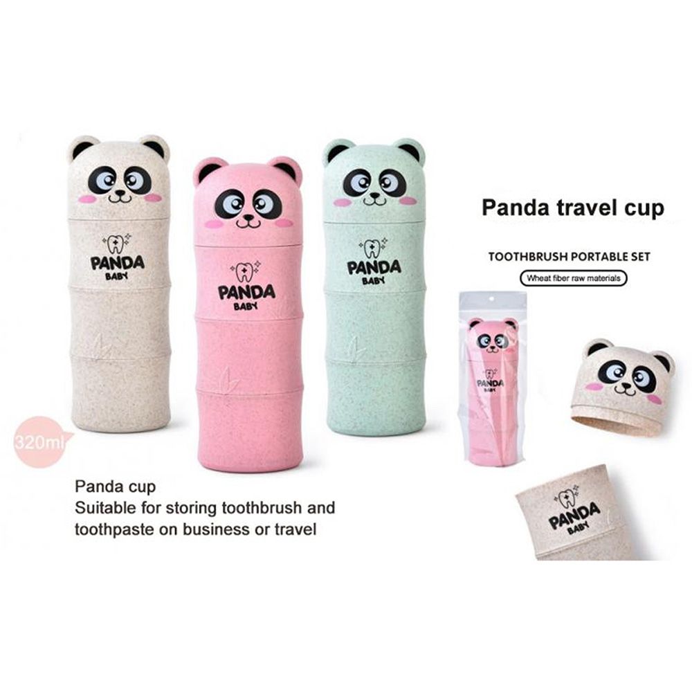 Brain Giggles - Wheat Straw Panda Pattern Toothbrush Case Holder - Pink