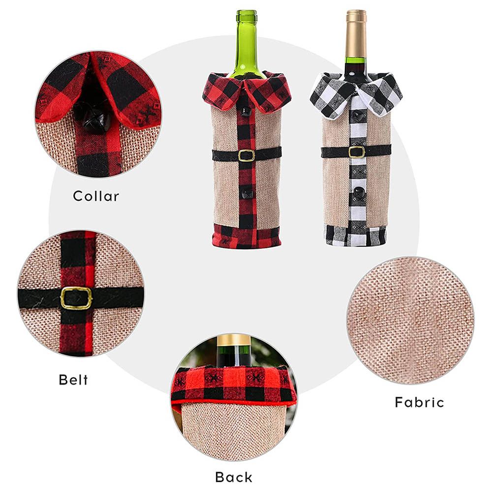 Party Propz - Christmas Bottle Covers Buffalo Plaid Burlap