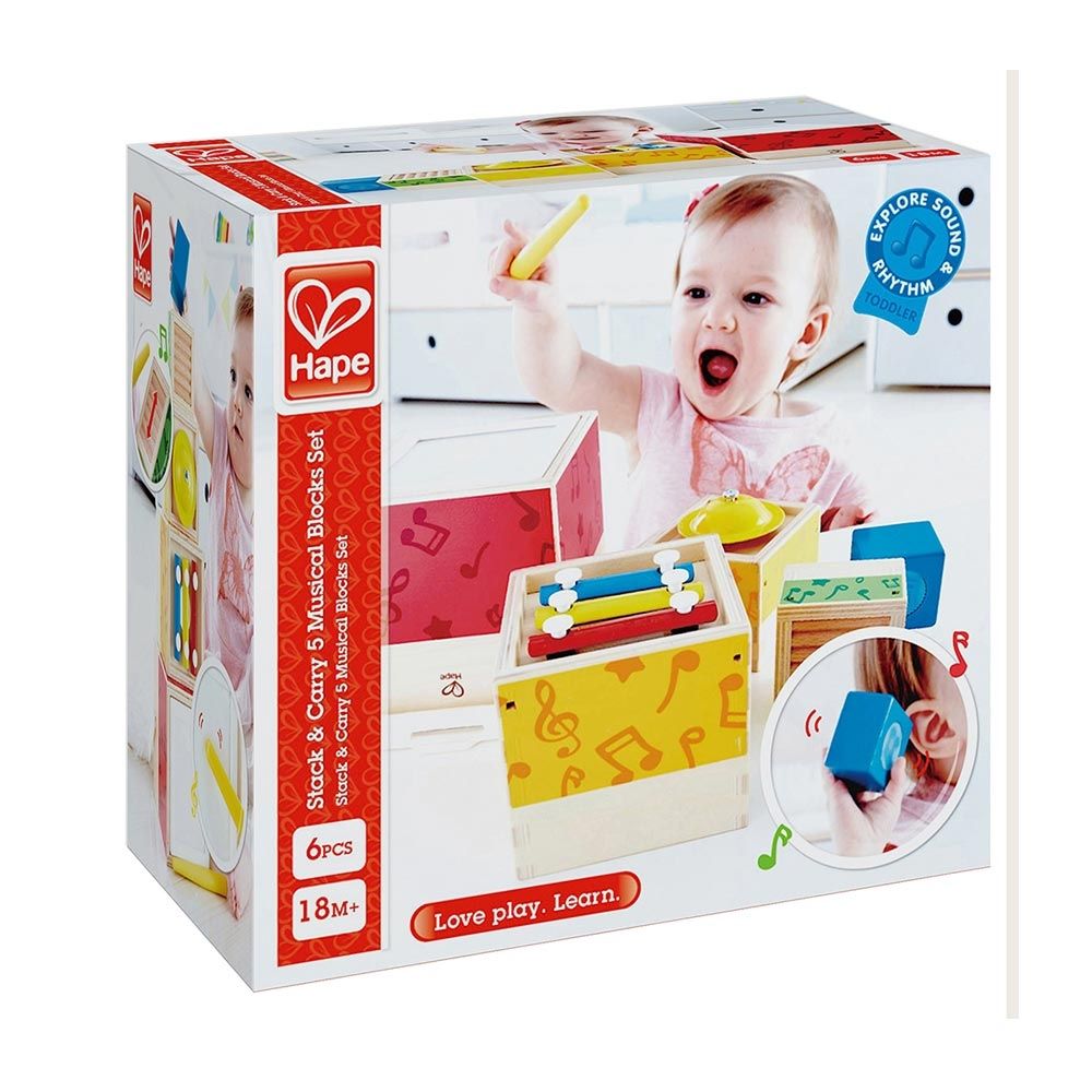 Hape - Sensory Stack & Carry Musical Blocks Set 5pcs