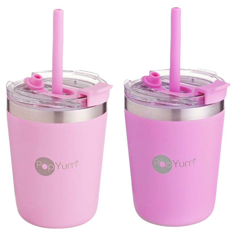 PopYum - Stainless Steel Cup w/ Straw 9oz - 2pcs - Pink/Purple