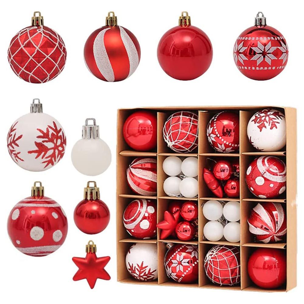 Highland - Christmas Ball Tree Ornaments - 42pc - Red/White