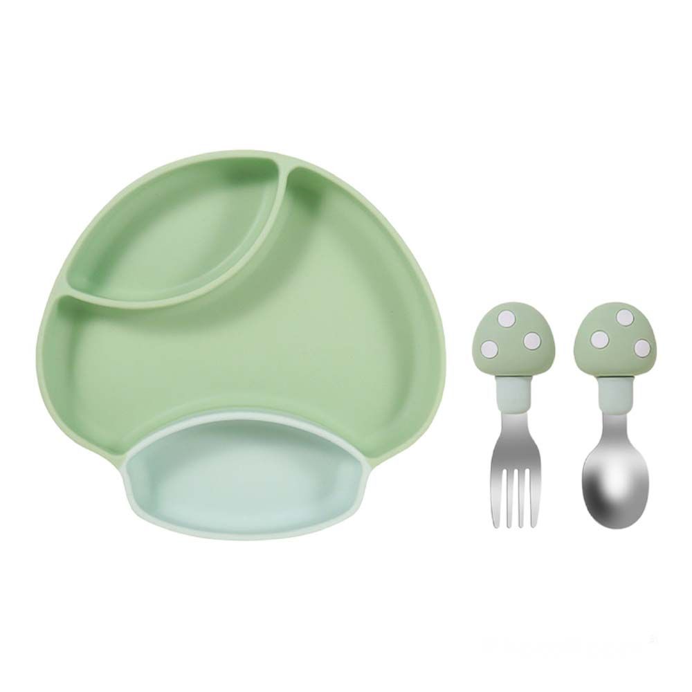 Highland - Silicone Baby Plate & Utensils Feeding Set - Green