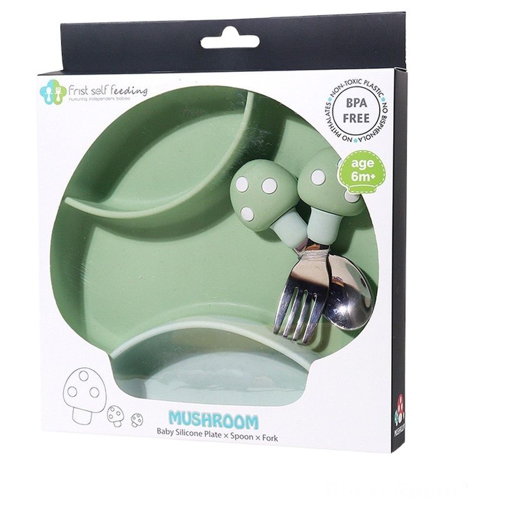 Highland - Silicone Baby Plate & Utensils Feeding Set - Green