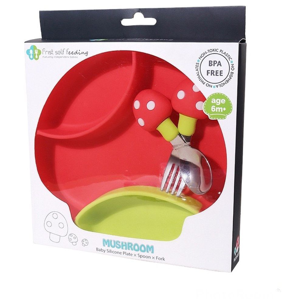 Highland - Silicone Baby Plate & Utensils Feeding Set - Red