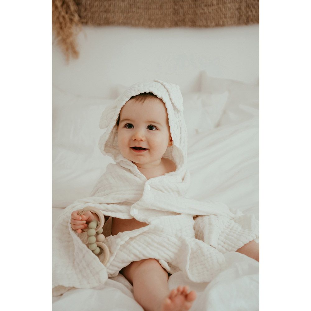 Anvi Baby - Organic Muslin Hooded Towel - White