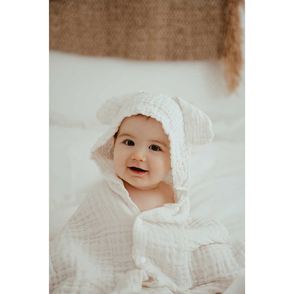 Anvi Baby - Organic Muslin Hooded Towel - White