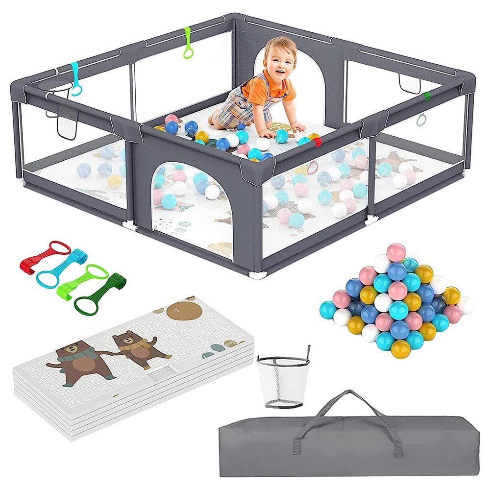 HOCC - Large Baby Playard w/ Playmats & Balls 50pcs - Grey