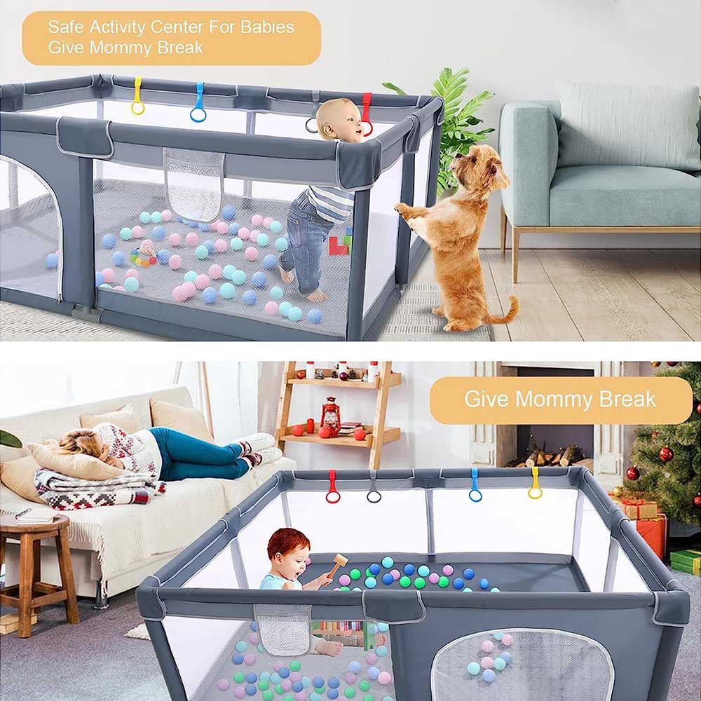 HOCC - Large Baby Playard w/ Playmats & Balls 50pcs - Grey