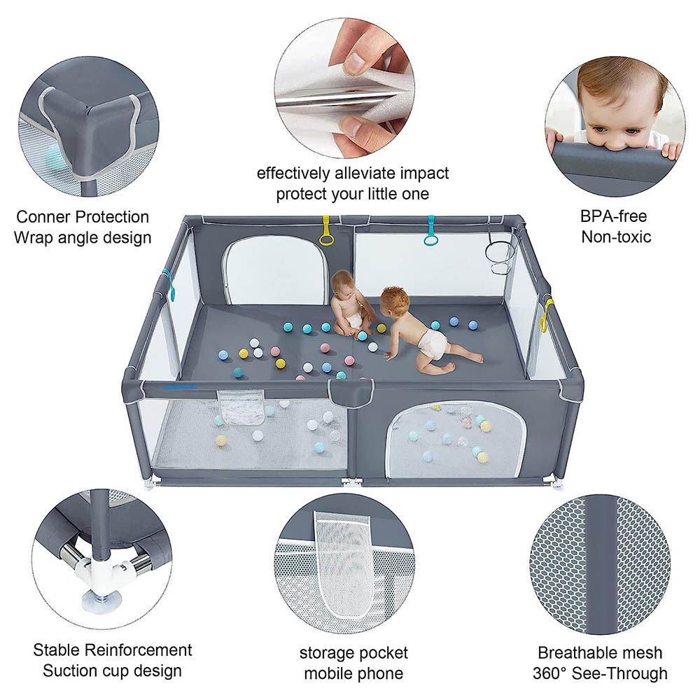 HOCC - Large Baby Playard w/ Playmats & Balls 50pcs - Grey