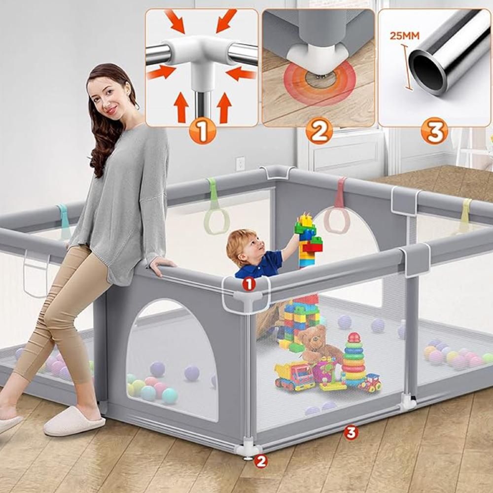 HOCC - Plastic Playpen For Babies & Toddlers - Large - Grey