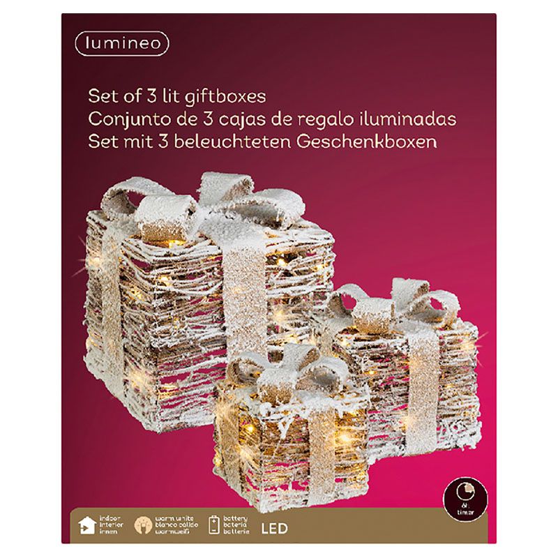 Homesmiths - Led Gift Box Tinsel 30 Bulbs - 3 pcs - Warm White