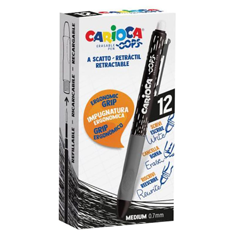 Carioca - Oops Erasable Pen Retractable Box Pack Of 12 - Black