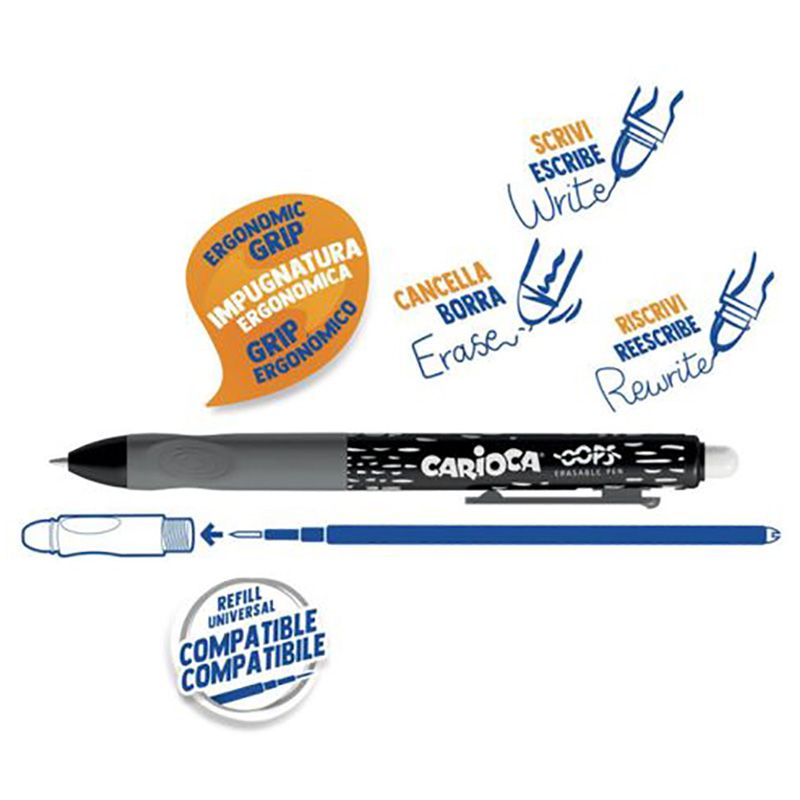 Carioca - Oops Erasable Pen Retractable Box Pack Of 12 - Black