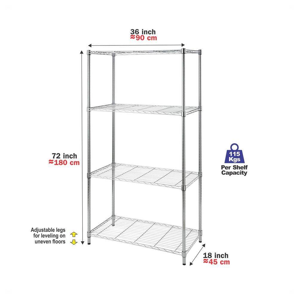 Cameltough - Wire Rack Chrome 4 Shelf 91x35x137cm