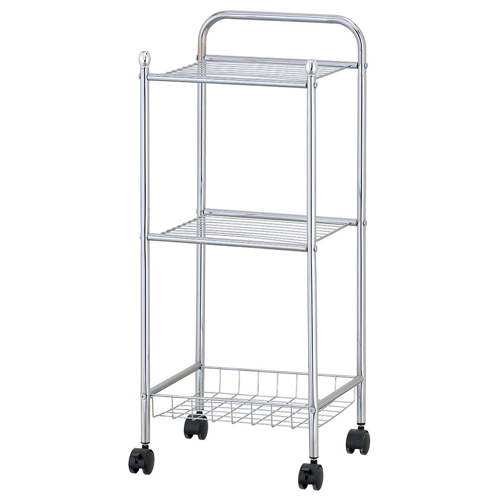 Zenments - 2-Shelf And Wire Basket Trolley - Chrome