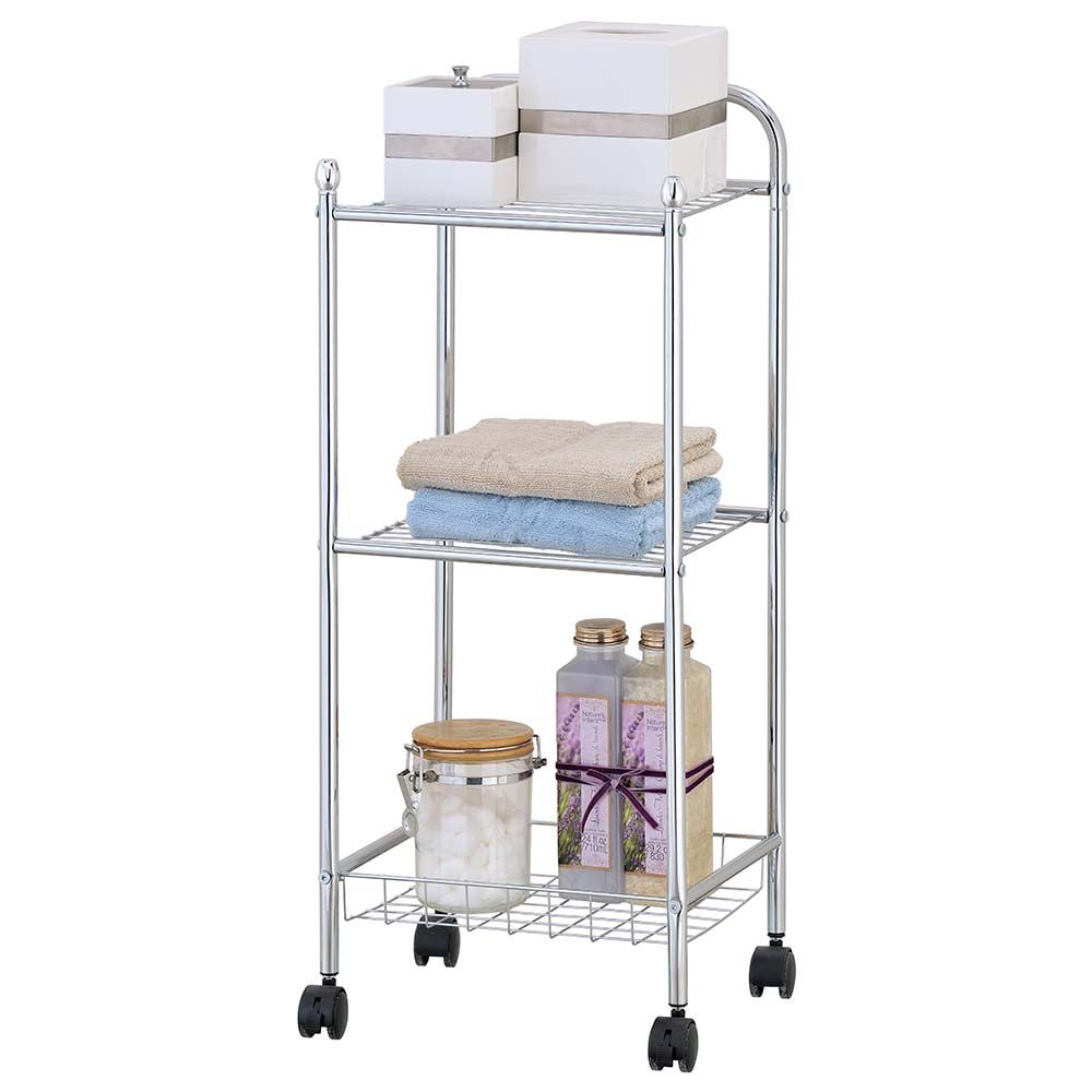 Zenments - 2-Shelf And Wire Basket Trolley - Chrome